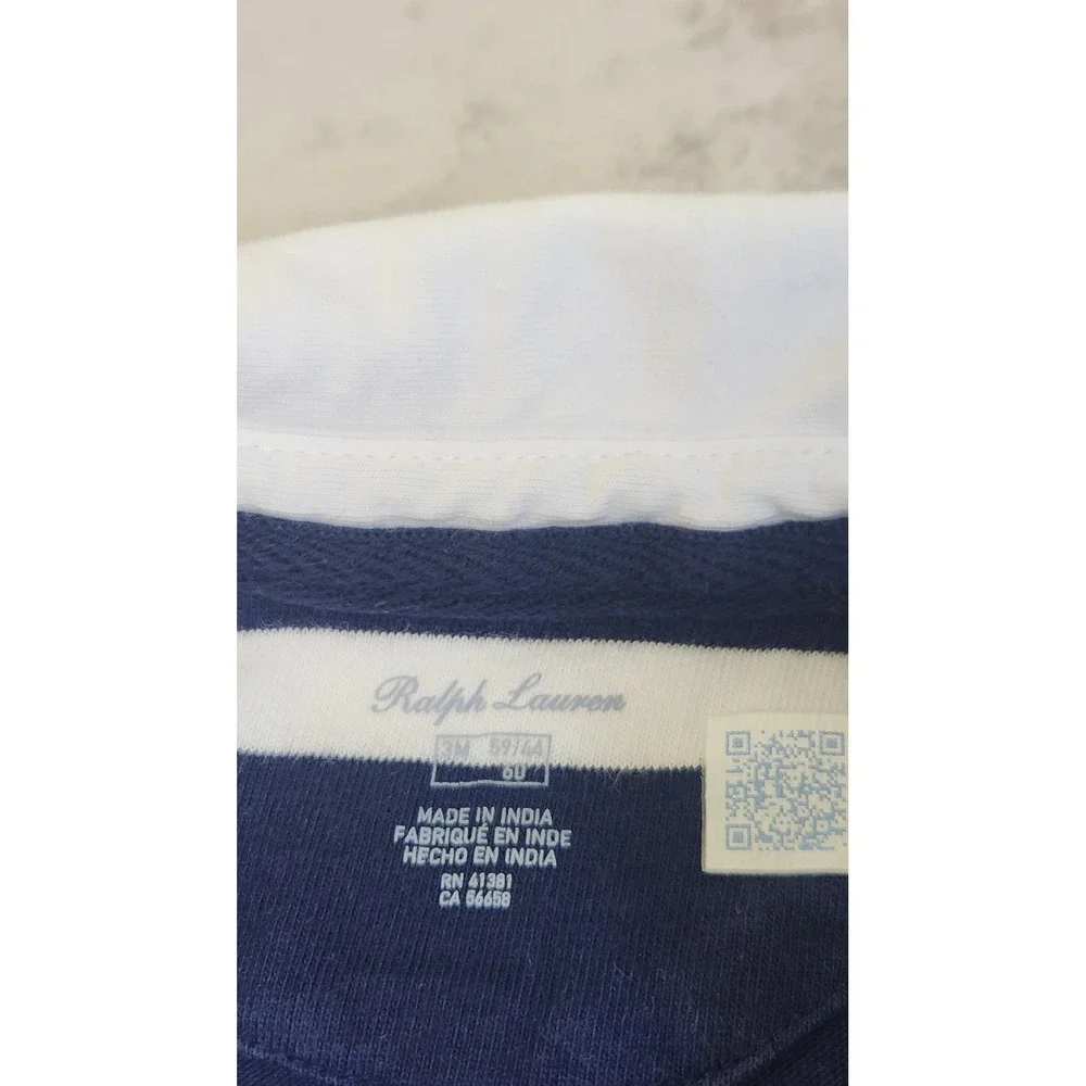 Ralph Lauren Rugby Romper Baby 3M Navy Blue Striped Polo Unisex Preppy Luxury